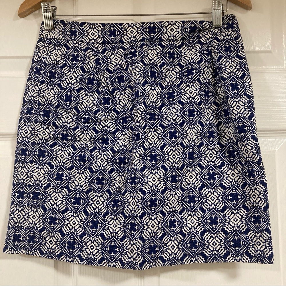 J.Crew Women's Geometric Print Skirt NavyWhite Career Skirt Above Size 0 Cotton
